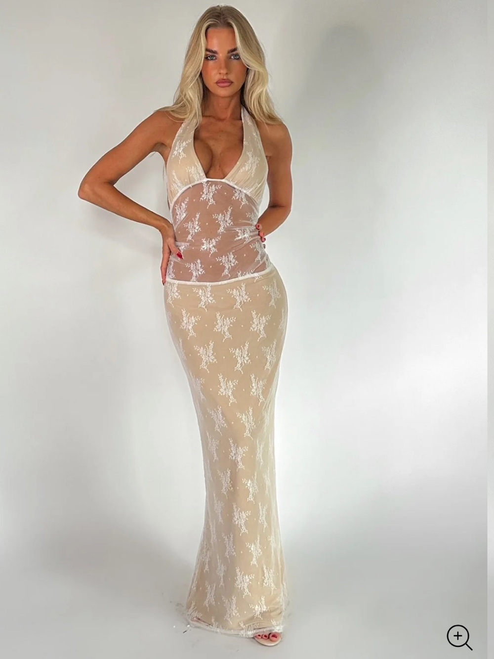New Tiger Mist Lenora Sheer Halter Lace Maxi Dress Resortwear Boho Y2K Sheer